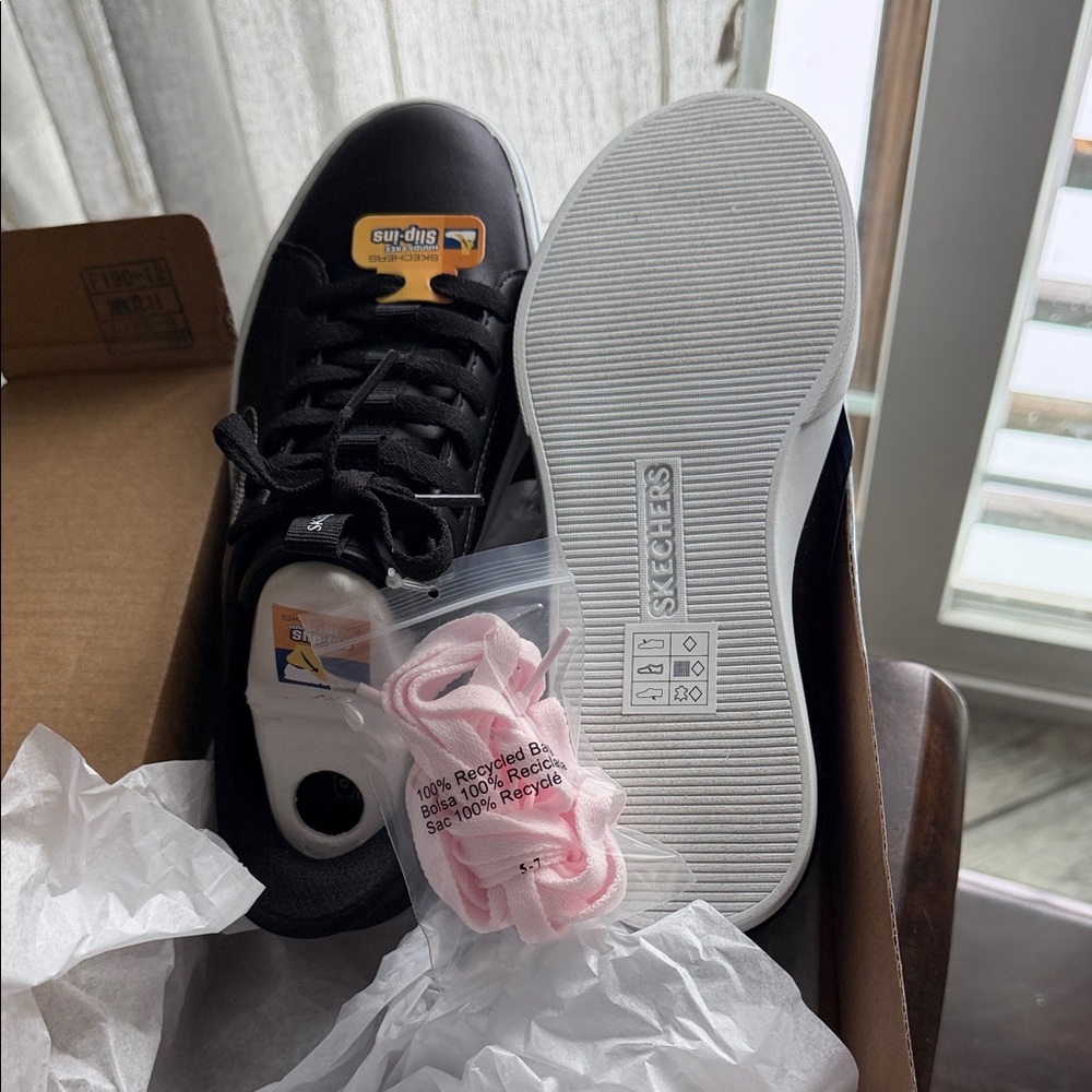 Skechers Kids Black Sneakers with Pink Laces